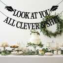 2 x Look at You All Clever & Shit Banner, Graduation Banners, Class of 2025 Party Decoration, Well Done You Did It, Congrats Grad Banner Black Glitter