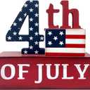 4th of July Decorations Patriotic Decor Wooden US Flag American Decoration Rustic Farmhouse Memorial Day Decor Block Independence Signs Tabletop for Home 250th Anniversary