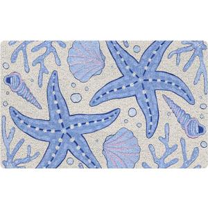 Blue Beach Door Mat, Blue Starfish Seashells Coastal Ocean Welcome Mats for Front Door, Nautical Beach Doormat Indoor Outdoor Entrance Outside Inside Entryway, 17x30 Inch