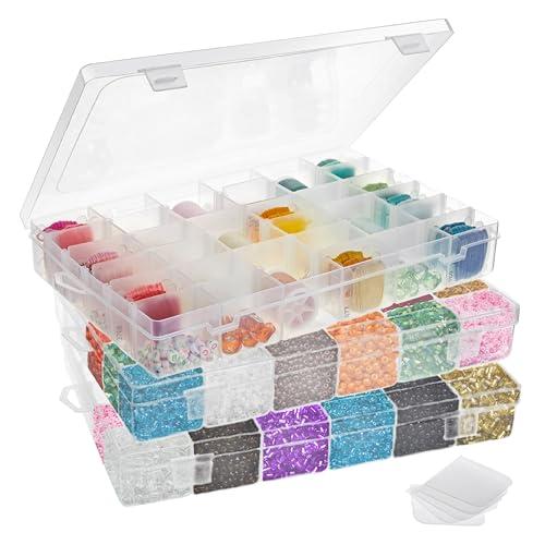 Juvale Jewelry Organizer Box - 2-Pack, 1.7 x 10.75 x 7 In, Clear Plastic - Bead Storage Containers with 36 Compartments & Dividers - Stackable Screw Organizer Box