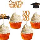 Double-sided 36 PCS Graduation Cupcake Toppers Orange Class Of 2026 Cupcake Picks For Graduation Theme Party Decorations Supply, 4.7 inches x 7 inches