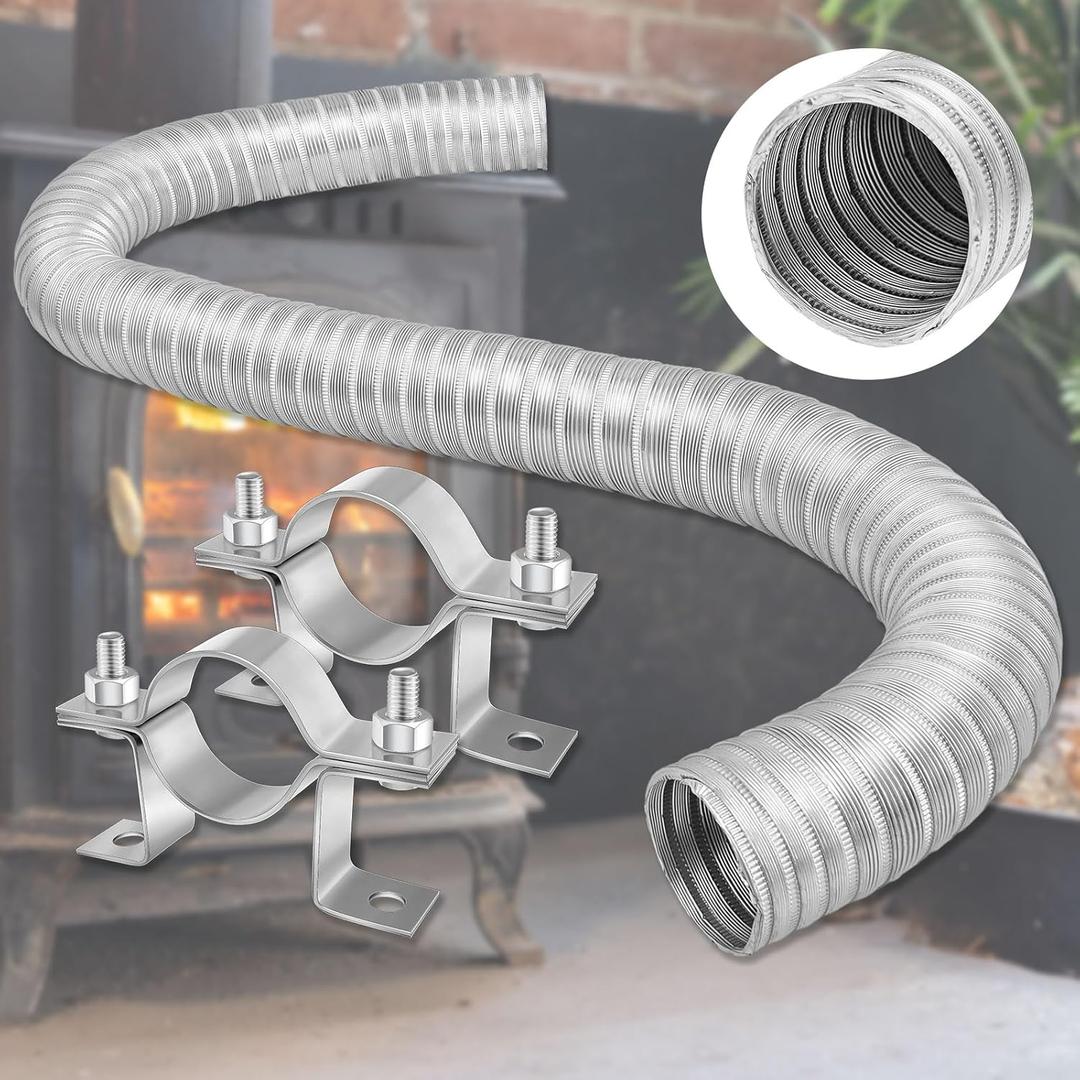 Zonon Outside Air Kit for Pellet Stoves Includes 2 x 60" Aluminum Flex Pellet Stove Pipe, 2 Pcs Mounting Brackets and Hex Screws