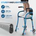 Narrow Walkers for Seniors with Seat, Lightweight Folding Space Saver Mobility Rolling Walker,Height Adjustable Standard Walker with Aluminum Frame, 5-inch Wheels, Compact Travel Walker (Blue)