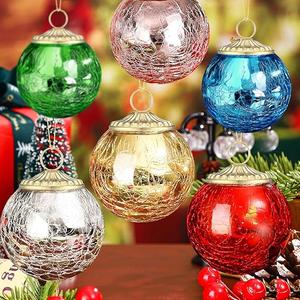 Hungdao 6 Pieces Mini Glass Christmas Ball Ornaments for Christmas Tree Vintage Crackle Glass Ball Decorative Hanging Glitter Ornaments for Xmas Tree Decorations(2.4 Inch,Multicolor)