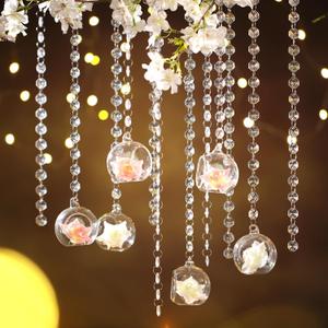 12 Sets Hanging Candle Holder Wedding Glass Globe with Acrylic Gems Bead Garland Hanging Tea Light Candle Holder Orbs Container for Flower Plant Micro Landscape DIY Party Tree Decor 2.36 Inch
