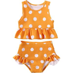 Baby Swimsuit Girl Two Piece Bathing Suit Toddler Girls Summer Beach Ruffle Tankini Swimwear 1-7Y