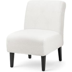 Teddy Wool Armless Accent Chair Cover Heavy-duty Soft Plush Armless Chair Slipcover Accent Chairs Covers without Arms Warm Fuzzy Slipper Chairs Slipcover for Living Room/Bedroom/Hotel Decor (White, 1)