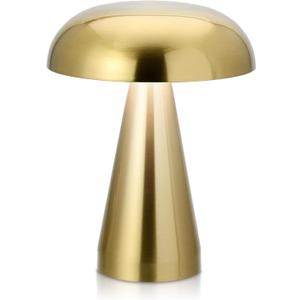 Brushed Gold Mushroom Table Lamp, Cordless Rechargeable LED Metal Lamp, Tap Touch 3-Color Modes Changing Light, Small Portable Accent Lamp for House, Restaurant, Hotel, Bars, Travel, Emergencies