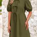 PRETTYGARDEN Womens 2025 Summer Casual Short Sleeve Dresses A Line Bow Tie Front Babydoll Loose Cute Mini Dress with Pockets (Green, S)