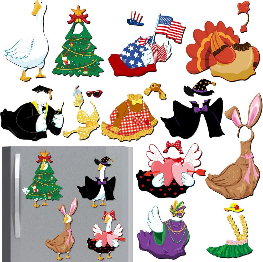 Xuhal 15 Sets Goose Costume Magnet Funny Festival Goose Fridge Magnets for Refrigerators Toolboxes Lockers Home Decoration