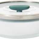 Anyday 4-Cup Microwave Cookware & Glass Container with Glass Lid, Plastic-Free Shallow Food Storage | Stackable Airtight Steamer with Vented Lid for Microwave-Safe Reheating, Steaming Vegetables (Frosted - Kale)