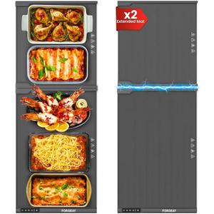 XXL Food Warming Mat for Countertop 42"x16" - Electric Warming Trays for Buffets Party - Extra Large Fast Full-Surface Heating Mat - 2 Piece Extendable Roll-Up Warmers for Food Trays Buffet