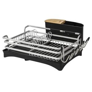BRIAN & DANY Aluminum Dish Drying Rack, Dish Racks for Kitchen Counter, Dish Drainer with Removable Cutlery Holder & Cup Holder, Unique 360° Swivel Spout Drainboard, 16.5" L x 11.8" W, Silver