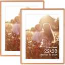 22x28 Poster Frame, Natural Solid Cherry Wood 22 x 28 Frame, Large Picture Frame HD Tempered Glass, Matted to 18x24, for Wall, 2 Pack