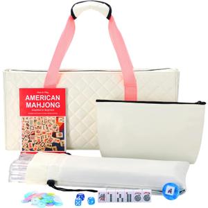 Jongyance American Mahjong Tile Set with Carrying Bag, 166 White Tiles, 4 Racks with Pushers, Mahjong Set for Beginners