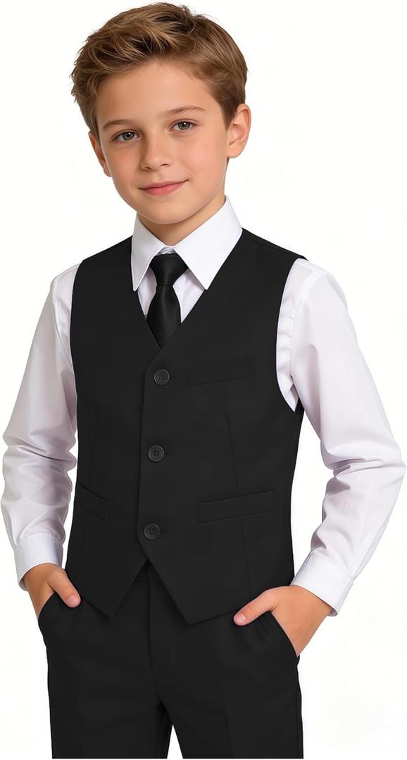 YuanLu Boys Suit Dress Clothes Ring Bearer Outfit Homecoming Dresses Boy Vest and Pants Set for Kids Wedding Tuxedo Suits (Black)
