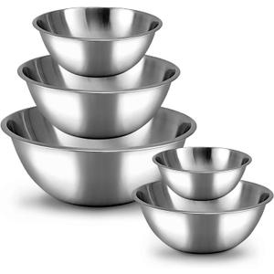 WHYSKO Meal Prep Stainless Steel Mixing Bowl (5-Piece Set) Home, Refrigerator, and Kitchen Food Storage Organizers | Ecofriendly, Heavy Duty, No Lids (Silver)