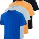 Real Essentials 4 Pack: Mens Short Sleeve Rash Guard Shirt Quick Dry UPF 50+ Sun Protection Swim,  Small