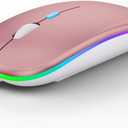 WREANU Wireless Bluetooth Mouse Rechargeable Laptop Mice with LED Lights Silent Slim Use(BT5.2 & 2.4G Portable USB) Dual Mode Computer Mouse for Laptop/iPad/Tablet/Apple/Computer/Mac(Rose Gold)