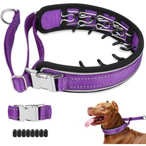 Mayerzon Prong Collar for Large Medium Dogs, Patented Reflective Pinch Collar with Metal Buckle, No Pull Adjustable Hidden Covered Dog Walking Training for Pitbull German Shepherd Doberman(Purple, L) (Large: 15''-22'')