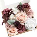 Terracotta Dusty Rose & Mauve Mini Artificial Flowers and Greenery Combo Box Set, Blush & White Fake Flower for DIY Wedding Bridal Bouquet, Centerpieces, Floral Arrangement Decor, etc.