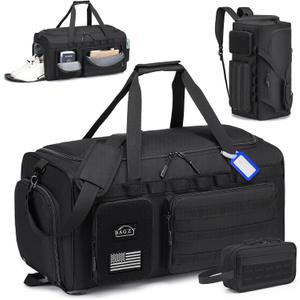 BAGZY Tactical Gym Bags for Men 3 In 1 Travel Duffle Bag 40L with Shoe Compartment Travel Backpack Fitness Weekender Deployment with 1pcs Tactical Toiletry Bag Black