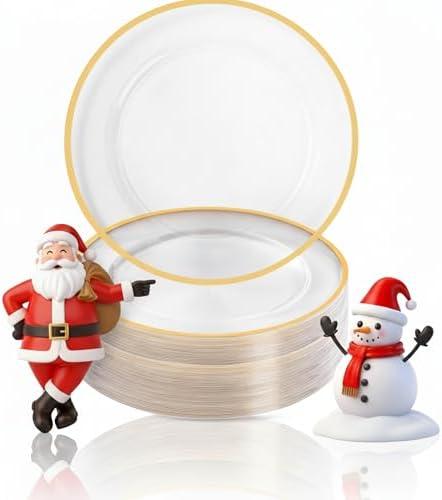 Goodluck 12 Inch Disposable Charger Plates Plastic, 92 Pack Plastic Clear Charger with Gold Rim, Gold Charger Plates for Dinner, Wedding, Party