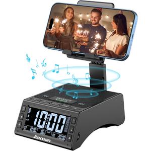 JTEMAN Gifts for Men Women,Cell Phone Stand with Wireless Bluetooth Speaker,Adjustable Cool Tech Kitchen Gadgets,Unique Birthday Gift Idea for Him, Husband, BoyfriendBlack