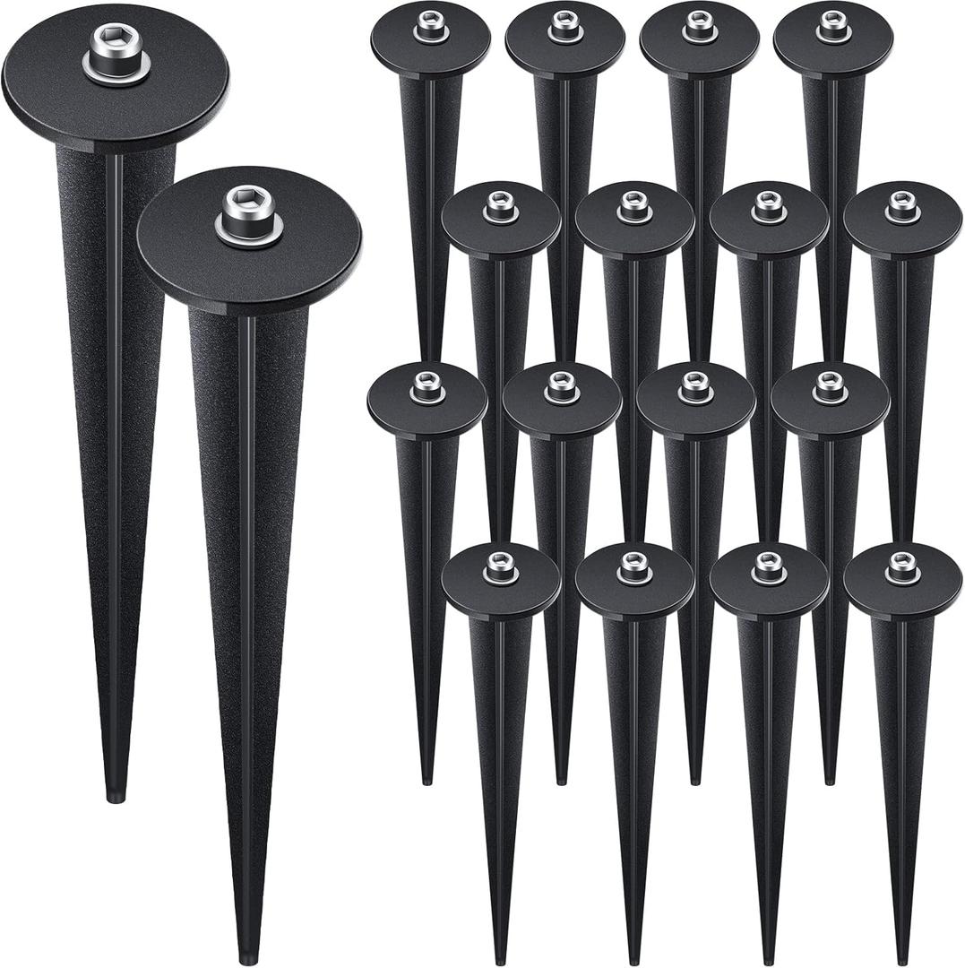 Zhengmy 16 Packs Threaded Spike Flood Light Ground Stake Metal Replacement Stakes for Solar Lights Outdoor LED Solar Light Stakes with 16 Hex Screws for Gardens Yard Path Lawn 6.3 Inches (Black)