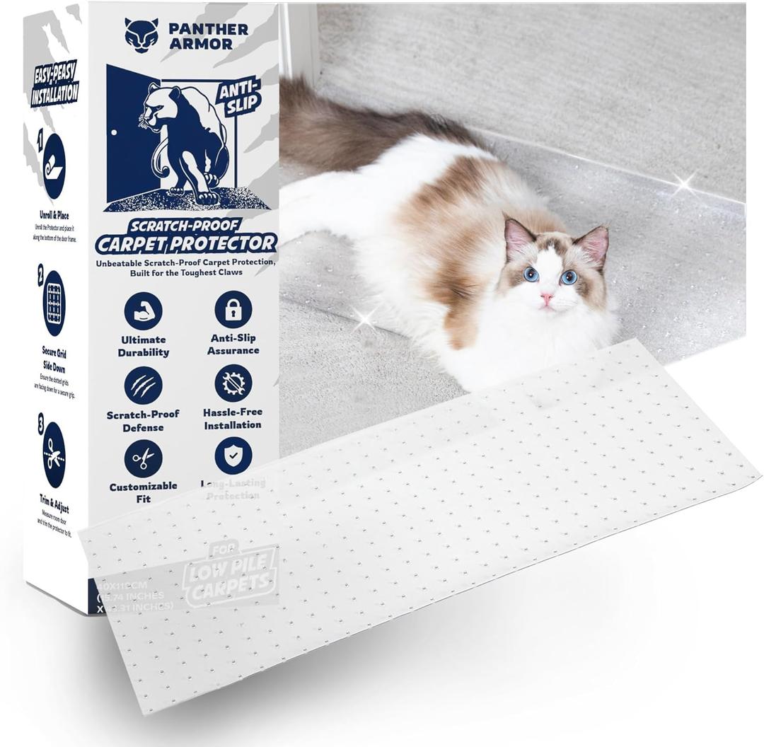 Panther Armor Scratch-Proof Carpet Protector for Pets, Plastic Rug Runner and Cover, 12.2 x 43 inches, Cat Scratch Protector for Doorway, Stop Cat from Scratching, Door Mat