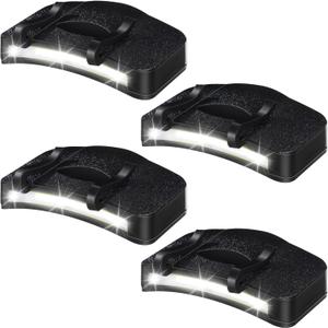 Mudder 4 Pcs Hat Light Clip Cob Cap Lights Clip on Hat Headlamp Battery Powered Cap Brim Lamp Black Waterproof Ultra Bright Headgear Flashlight for Hunting Camping Fishing Hiking