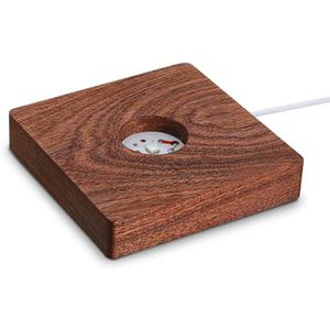 ZEERSHEE Colorful LED Wood Light Base for 3D Crystal Glass Resin Art Brown Square Lamp Stand for Tabletop, Cabinet, Bedside Display