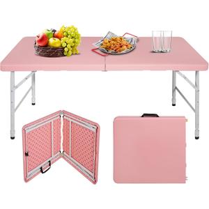 Portable Plastic Folding Table 4ft Heavy Duty White Black Picnic Dining Table Fold-in-Half for Camp Party Kitchen Indoor Outdoor