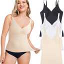 LODAY Compression Tank Tops for Women Tummy Control Shapewear Seamless Body Shaper Workout V-Neck Camisole Cami Tops (Medium, Black/Beige/White 3pk)