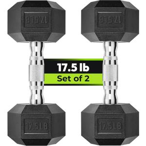 Hex Dumbbell Rubber Encased Strength Training Dumbbells, Hand Weight For Workout & Exercise/Pair of 17.5LB
