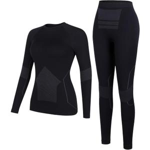 ATTRACO Thermal Underwear Set for Women Long Johns Warm Base Layer Top & Bottom for Cold Weather (Medium, 2 Black)