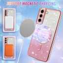 Bonoma Compatible with Samsung Galaxy S21 Plus Case Support for MagSafe, Plating Heart Glitter Magnetic Case TPU Camera Protection Back Cover for Phone Case -Pink