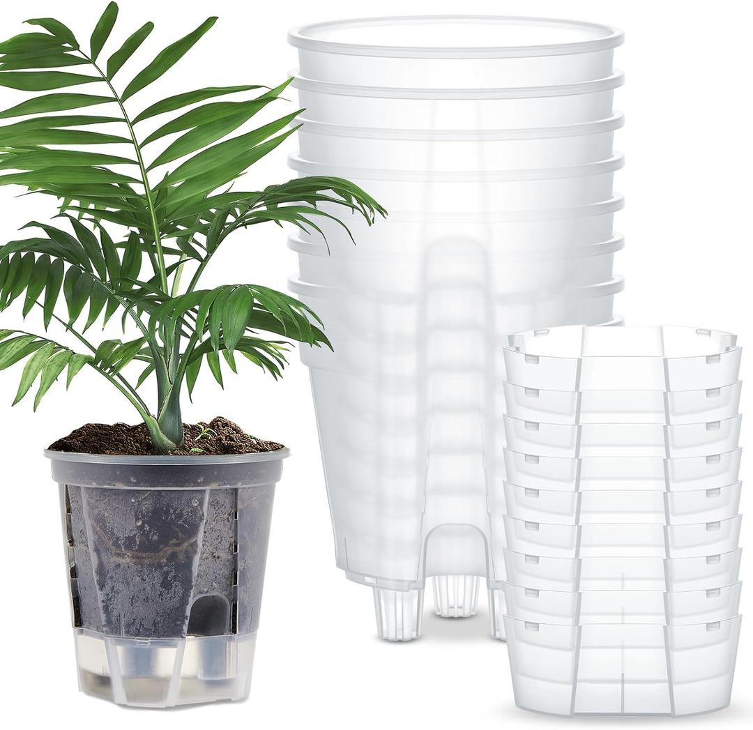 Self Watering Pots for Indoor Plants with Deep Reservoir and High Drainage Holes for Outdoor Plants and Flowers, Bare Root Planter(5.91'',Clear,9 Pcs)