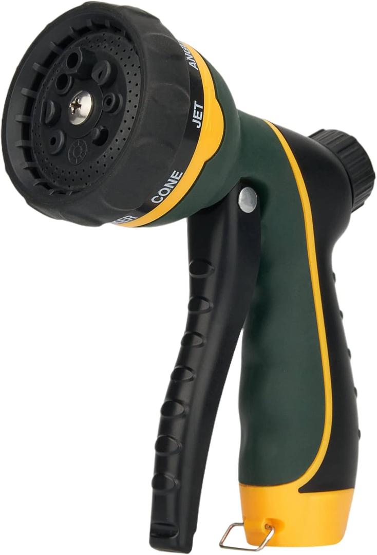 NGreen Garden Hose Sprayer Nozzle - Water Spray with 8 Adjustable Patterns, Impact Resistant and Non-Slip for Watering Plants, Pets Bathing and Cleaning,Car Washing (Green)
