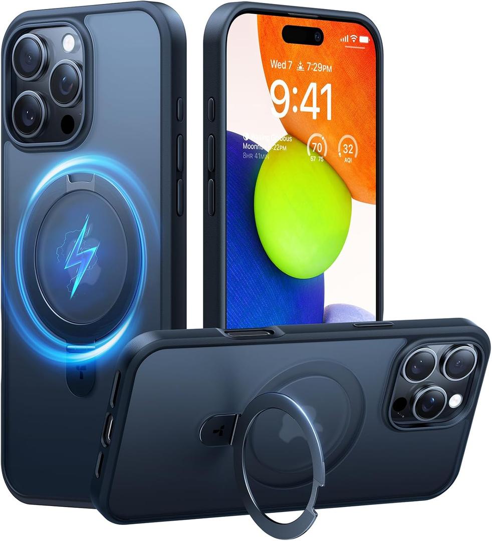 TORRAS Ostand for iPhone 16 Pro Max Case, [Fit for MagSafe][Shockproof Military Grade][Sturdy Kickstand & Ring Holder] Translucent Slim Magnetic Phone Case for iPhone 16 Pro Max 6.9" 2024, Black