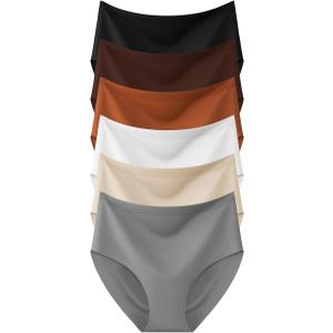 Womens Seamless Underwear High Waisted Full Coverage Briefs No Show Soft Breathable Panties 6 Pack, Size L