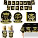 2025 Graduation Party Supplies 171 Pcs Graduation Party Dinnerware Set Disposable Paper Plates Napkins Cups Tablecloth Banner for Congrats Grad Party Decorations, Serve 24