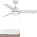 Wynwood 44-inch Connie Indoor Ceiling Fans with Lights, Pull Chain, Matte White, 3-Blade, Frosted White Shade [W58356]