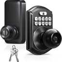 TEEHO TE003 Keyless Entry Keypad Door Lock with Handle, Electronic Digital Smart Locks for Front Door, Smart Door Knob with Code for Bedroom, Auto Lock, Passage Mode, Easy to Install, Matte Black