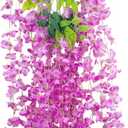 5 Pack Purple Red Wisteria Hanging Flowers Garland, 3.77 Feet Artificial Flower Vines, Fake Wisteria, Artificial Vines Hanging Garland for Backdrop Outdoor Yard Garden Decor