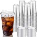 LemonRoad 200 Sets 18 oz Round Bottom Clear Plastic Cups with Sip Lid Disposable Plastic Iced Coffee Cup with Strawless Lid for Smoothie, Juice, Cold Beverage, Party Catering, Drink Shop 