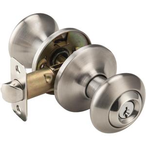 Brushed Nickel Door Knobs Interior, Keyed Entry Door Knob Exterior, Vintage Door Knob with Lock (1)