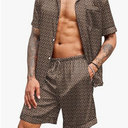 Ekouaer Mens Satin Pajamas Set Button-Down Short Sleeve Shirt Top Soft Silk Sleepwear Shorts with Pockets (Small, Geometric Yellow)