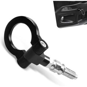 Car Front Bumper Tow Hook, European Thread Specifications Screw-on Racing Style Trailer Pull Ring, Rust-proof Heavy-duty Forged Auto Trailer Ring Eye Tow Hook Ki for Most Cars (Black) (1 PC)