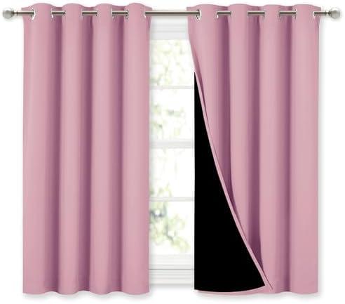 NICETOWN 100% Blackout Curtains with Black Liners, Thermal Insulated Full Blackout 2-Layer Lined Curtains, Energy Efficiency Window Draperies for Dining Room (Crystal Pink, 2 Panels, 52" W by 45" L)